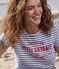Women's Straight Round-Neck Cotton T-Shirt MARSHMALLOW white/PERSE blue