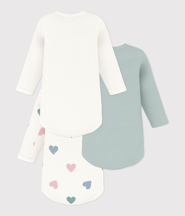 Pack of babies' long-sleeved bodies in cotton printed with flowers multicolor