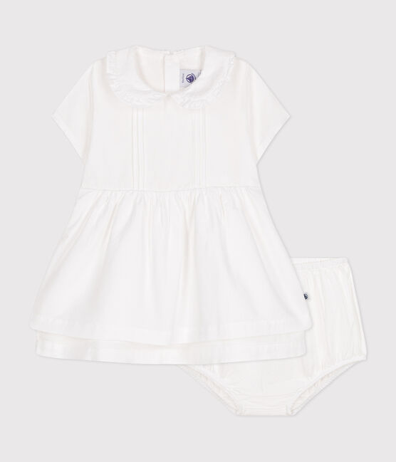 Babies' cotton pique dress and bloomers ECUME white