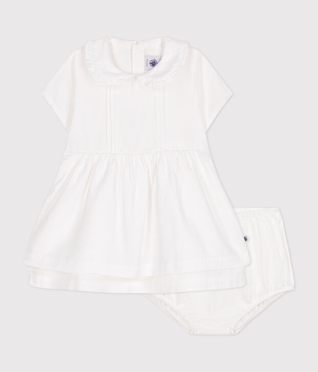 Babies' cotton pique dress and bloomers white