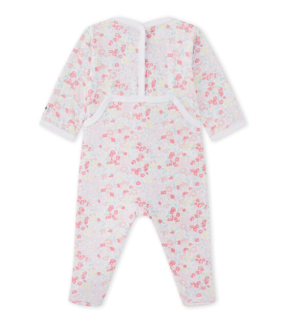 Baby girl's sleepsuit in a floral double knit ECUME white/MULTICO white