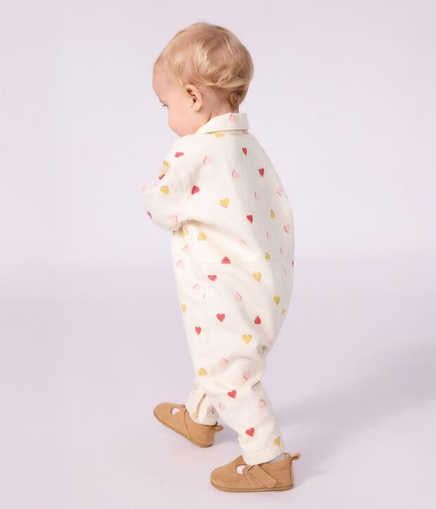 Babies' long jumpsuit in cotton with a heart print Ecru/multicolor