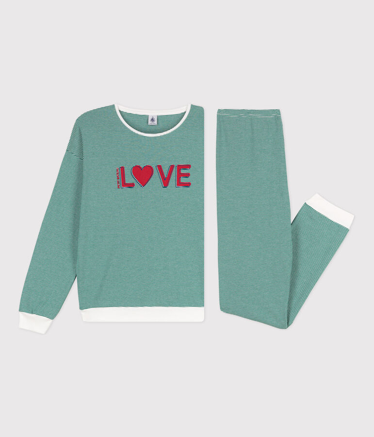 Women's Pinstriped Cotton Pyjamas green/white