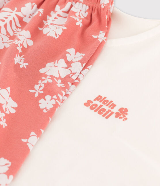 Girls' Cotton Short Pyjamas MARSHMALLOW white/PAPAYE