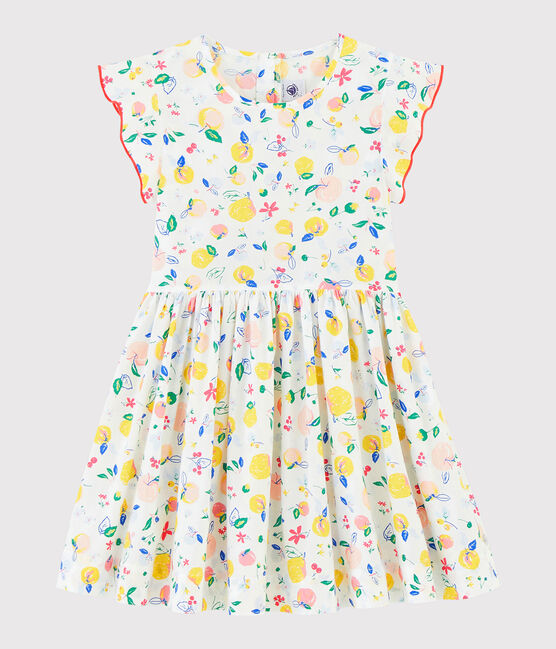 Girls' Short-Sleeved Poplin Dress MARSHMALLOW white/MULTICO white