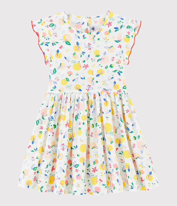Girls' Short-Sleeved Poplin Dress white/multicolor