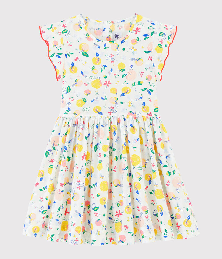 Girls' Short-Sleeved Poplin Dress white/multicolor