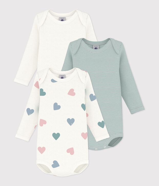 Pack of babies' long-sleeved bodies in cotton printed with flowers multicolor