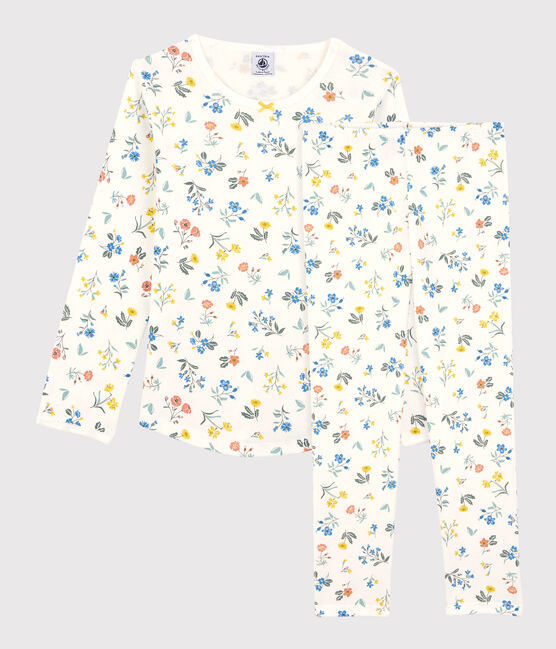 Girls' Floral Cotton Pyjamas MARSHMALLOW white/MULTICO white