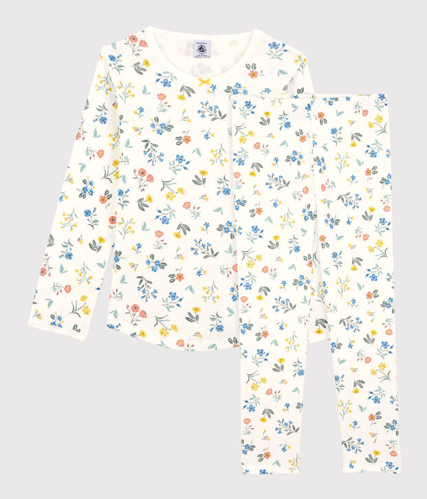 Girls' Floral Cotton Pyjamas white/multicolor