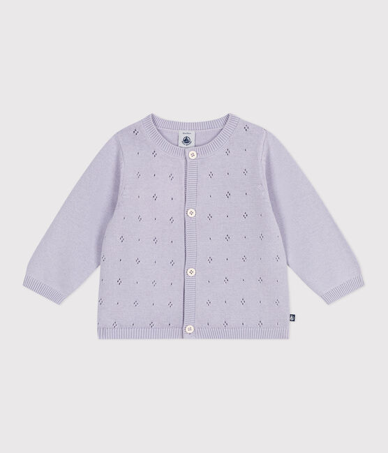 Babies' plain knitted cotton cardigan PARME purple