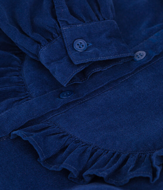 Girls' Long-Sleeved Velvet Dress BLEU FONCE