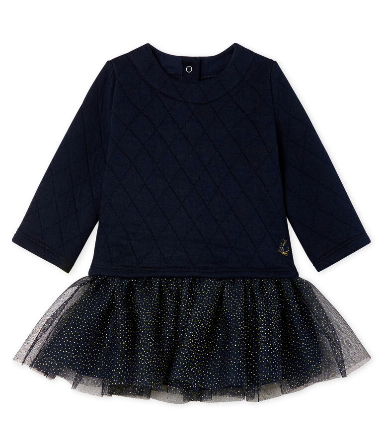 Baby Girls' Long-Sleeved Dual Material Dress blue