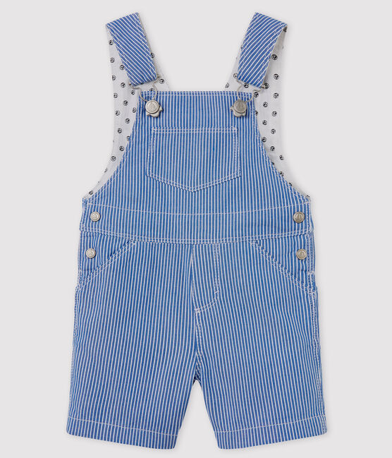 Babies' Canvas Dungarees SURF blue/ECUME white