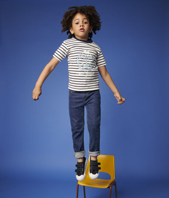 Boys' Short-Sleeved Jersey T-Shirt MARSHMALLOW white/SMOKING blue