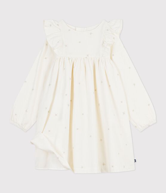 Children's long-sleeved plain corduroy dress MILK Ecru/ARGENT