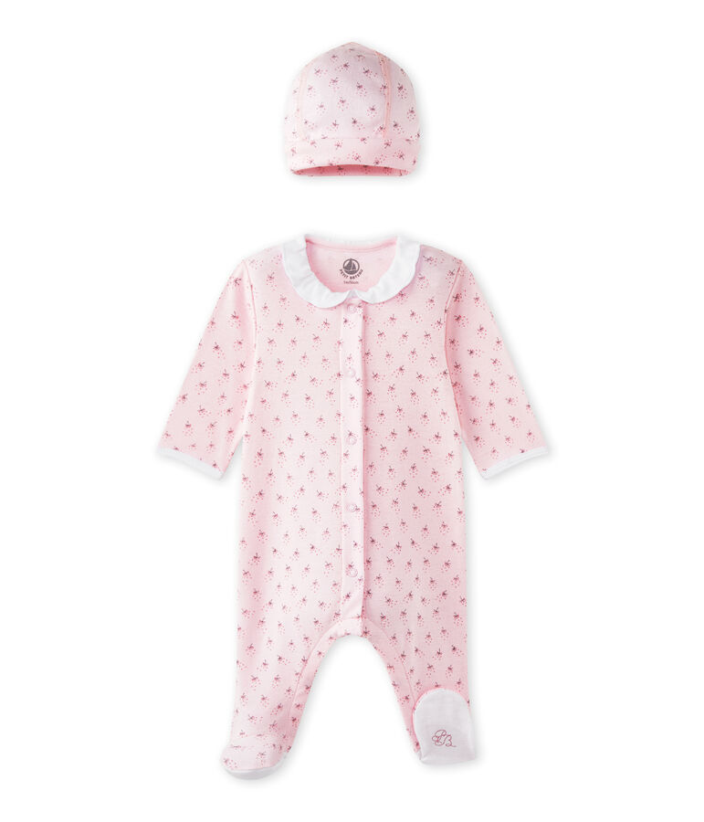 Baby girls' sleepsuit and its newborn hat pink/multicolor