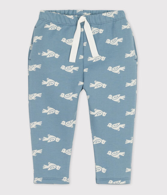 Babies' Print Fleece Trousers ROVER blue/MARSHMALLOW white