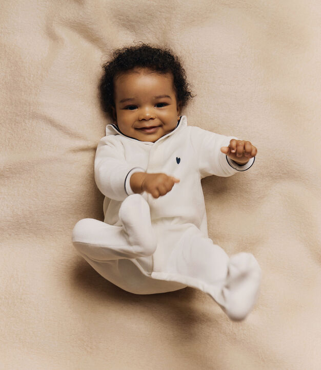 Babies' velour pyjama suit with a sailor collar white