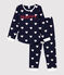 Girls' Heart Print Fleece Pyjamas SMOKING blue/MARSHMALLOW white