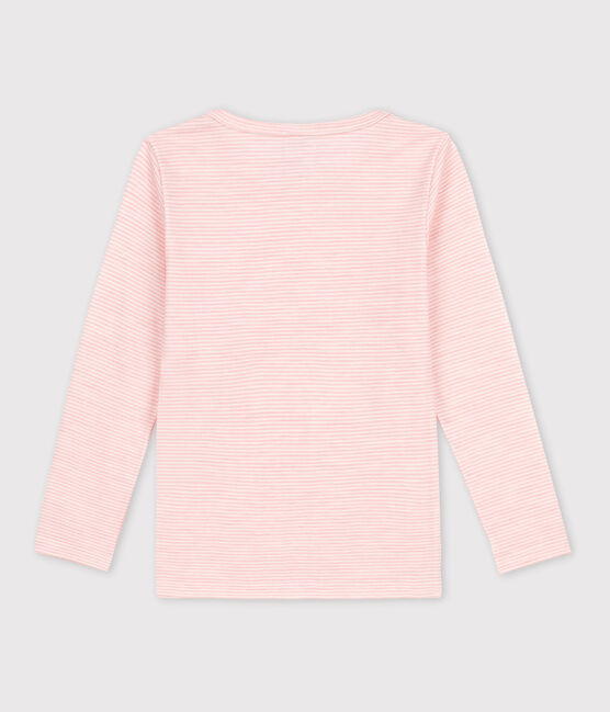 Girls' Pinstriped Long-Sleeved Wool/Cotton T-Shirt CHARME pink/MARSHMALLOW white
