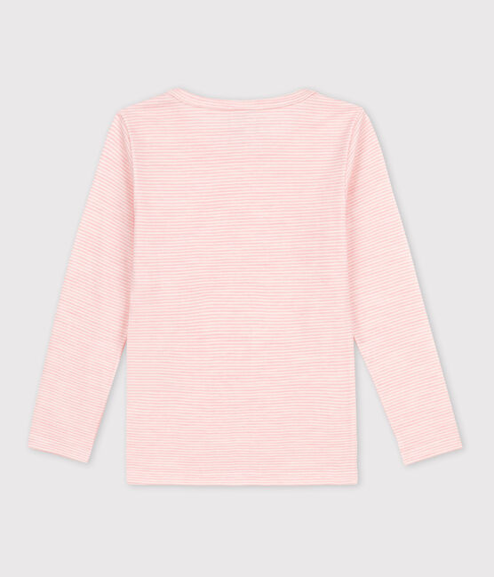 Girls' Pinstriped Long-Sleeved Wool/Cotton T-Shirt CHARME pink/MARSHMALLOW white