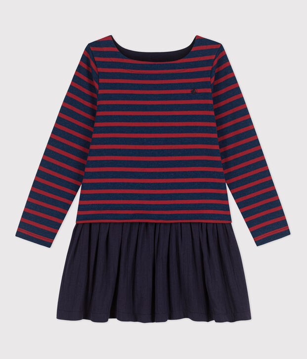 Girls' Thick Cotton and Cotton Gauze Stripy Dress blue/red
