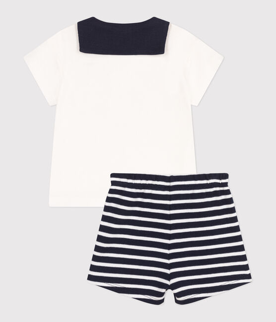 Babies' two-piece cotton set including a T-shirt with a sailor collar SMOKING blue/MARSHMALLOW white