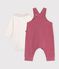 Ensemble salopette et body b&eacute;b&eacute; en coton avec col uni pink/ecru