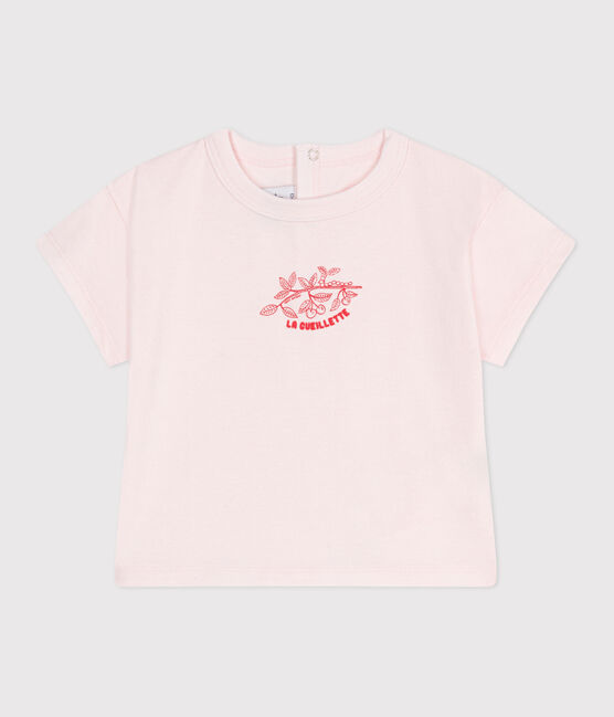 Babies' short-sleeved plain cotton T-shirt FLEUR pink