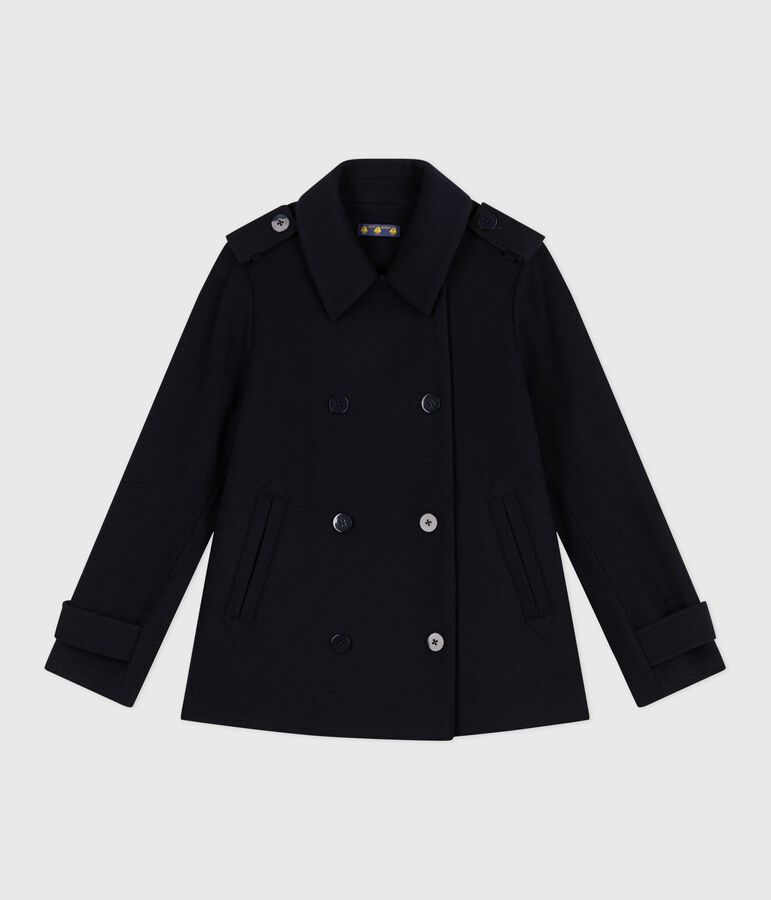 Women's woolen broadcloth pea coat blue