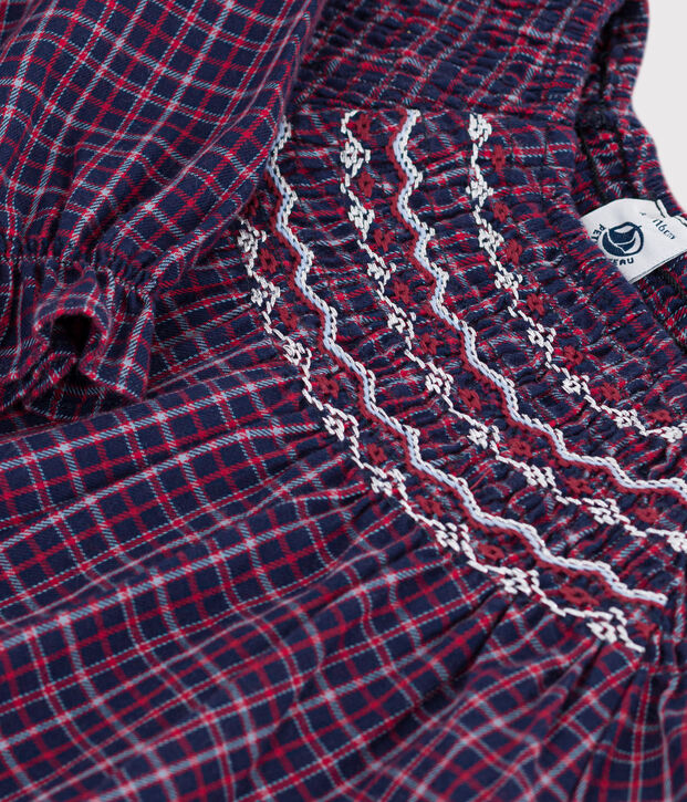 Children's long-sleeved checked flannel dress blue/multicolor