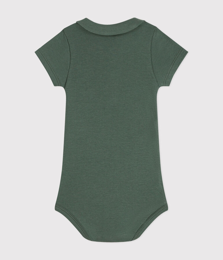 Babies' Short-Sleeved Cotton Bodysuit with Peter Pan Collar green
