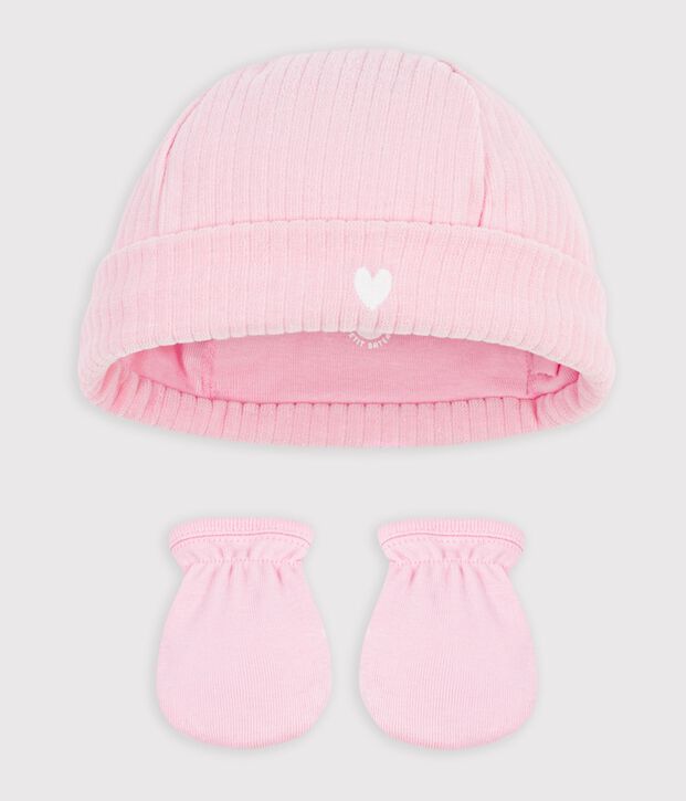 Babies' cotton beanie and mittens set multicolor