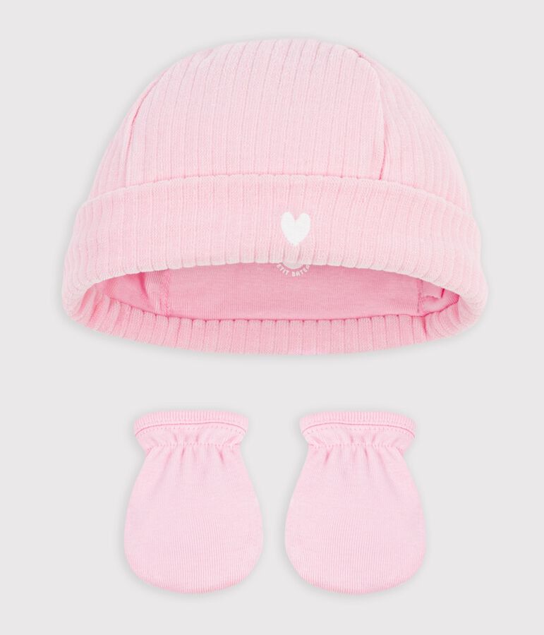 Babies' cotton beanie and mittens set variante 1