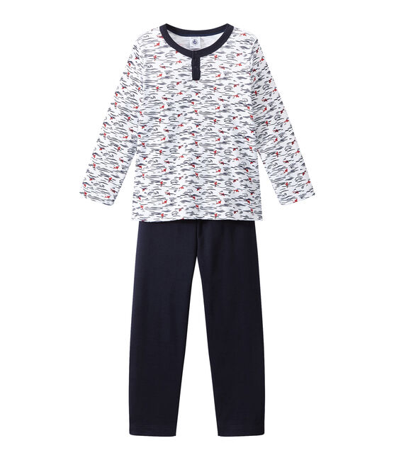 Boy's pyjamas with Tunisian collar SMOKING blue/ECUME white/MULTICO