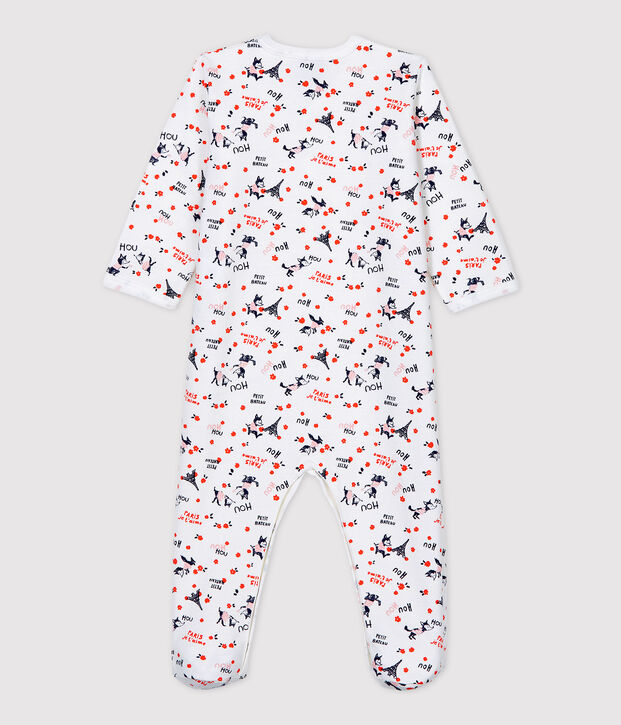 Babies' Paris Organic Cotton Fleece Sleepsuit white/multicolor