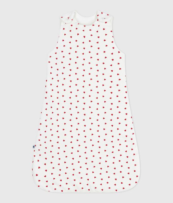 Babies' 3 TOG heart-print corduroy sleeping bag MARSHMALLOW white/TERKUIT red