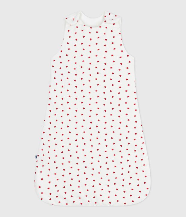 Babies' 3 TOG heart-print corduroy sleeping bag white/red