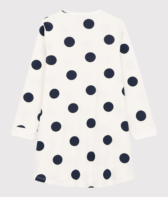 Girls' Dot Pattern Organic Cotton Nightdress MARSHMALLOW white/MEDIEVAL blue
