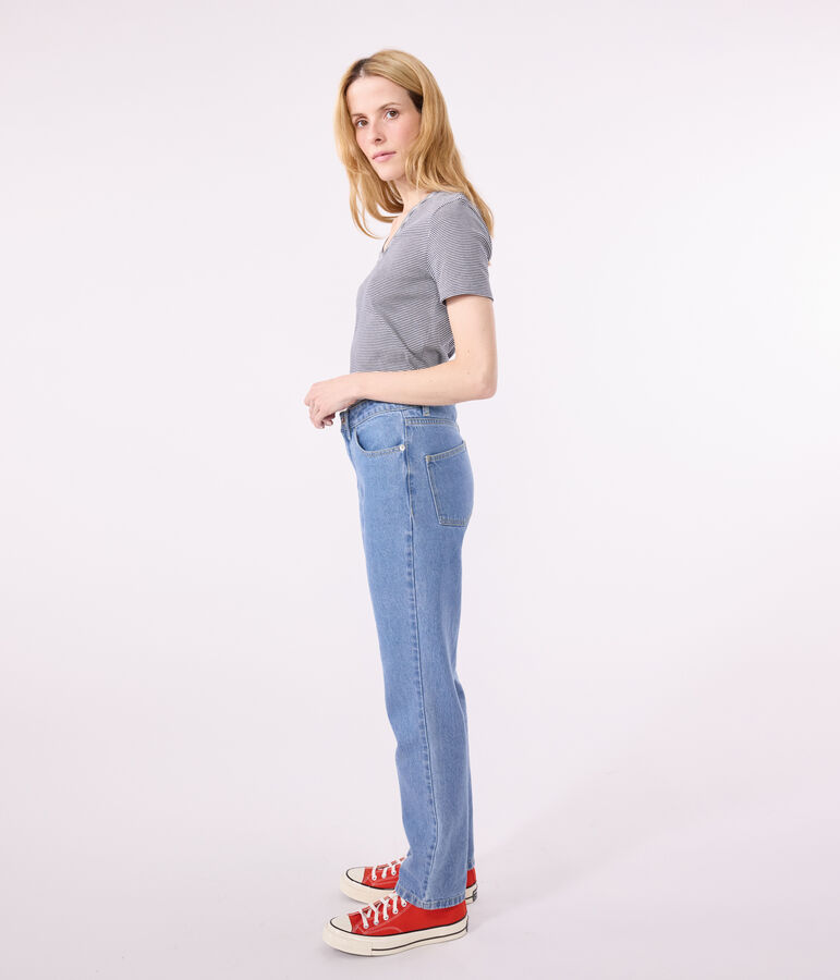 Women's Iconic Striped Cotton V-neck T-Shirt SMOKING blue/MARSHMALLOW white