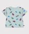 Babies' short-sleeved seagull-print cotton T-shirt blue/multicolor