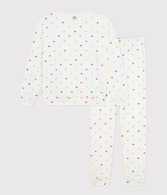 Women's heart print cotton and elastane pyjamas MARSHMALLOW white/MULTICO white