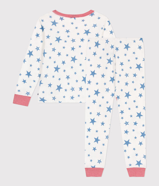Children's star print cotton pyjamas MARSHMALLOW white/ALASKA blue