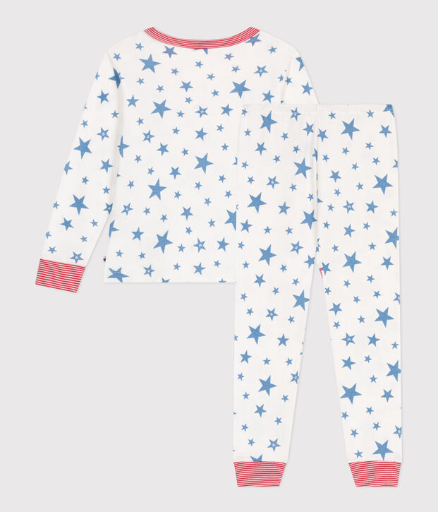 Children's star print cotton pyjamas white/blue