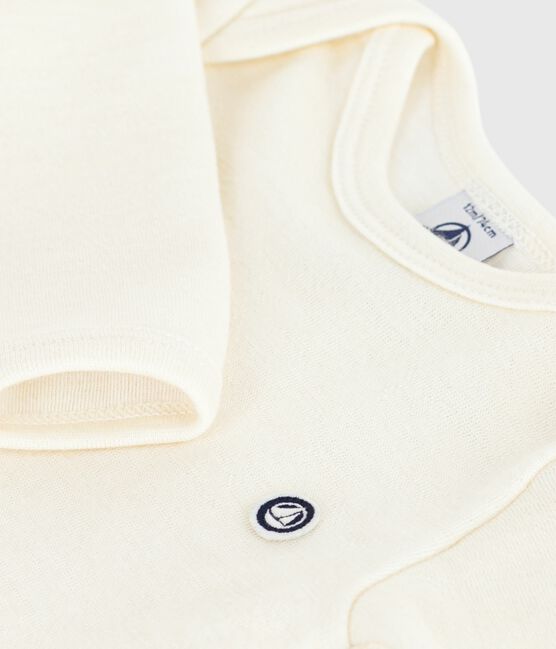 Babies' long-sleeved body in wool and cotton ECRU 08163
