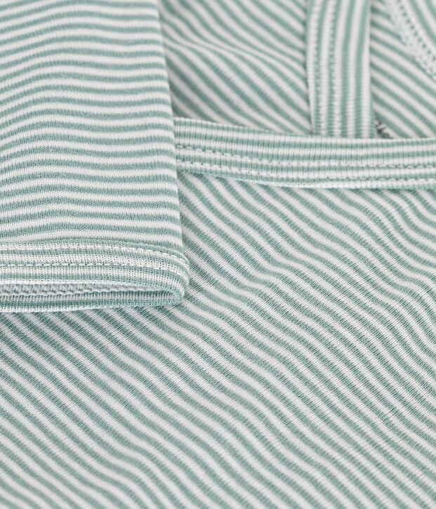 Babies' Long-Sleeved Cotton Wrapover Bodysuit. green/white