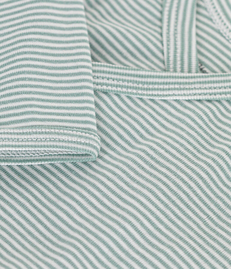 Babies' Long-Sleeved Cotton Wrapover Bodysuit. green/white