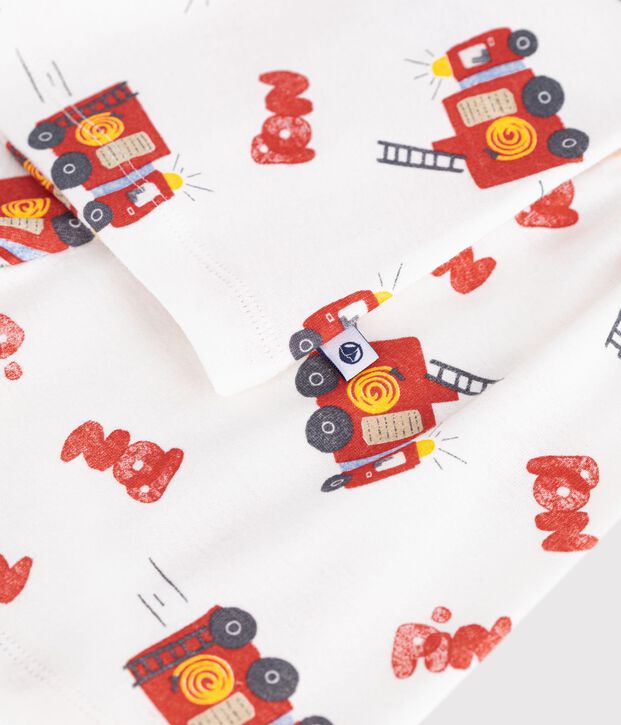 Children's short firefighter print cotton pyjamas white/multicolor