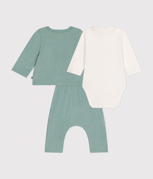 Babies' 3-piece set in velour green